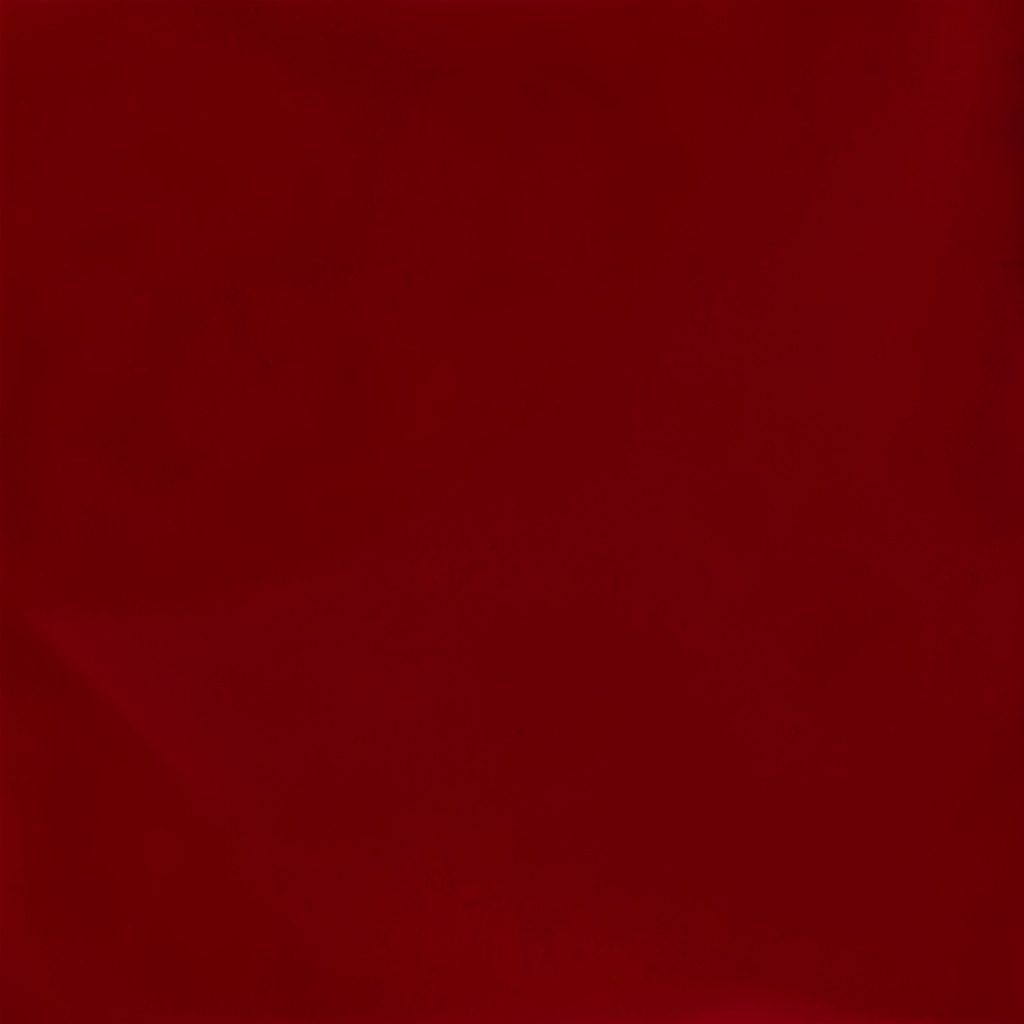 A two-tone duotone of a mobile game tile in brick red and cream, presented as an editorial photograph.