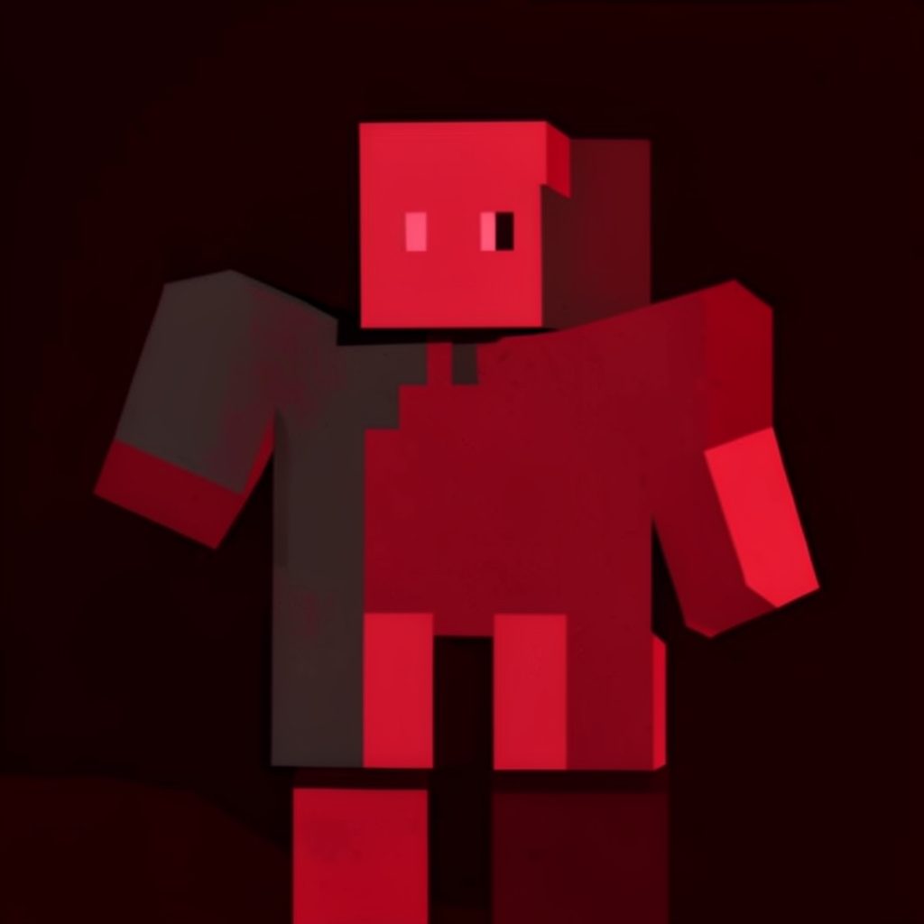 A vivid red duotone of a mobile game cover with deep shadowing, presented as a glossy lifestyle photograph on a plain background.